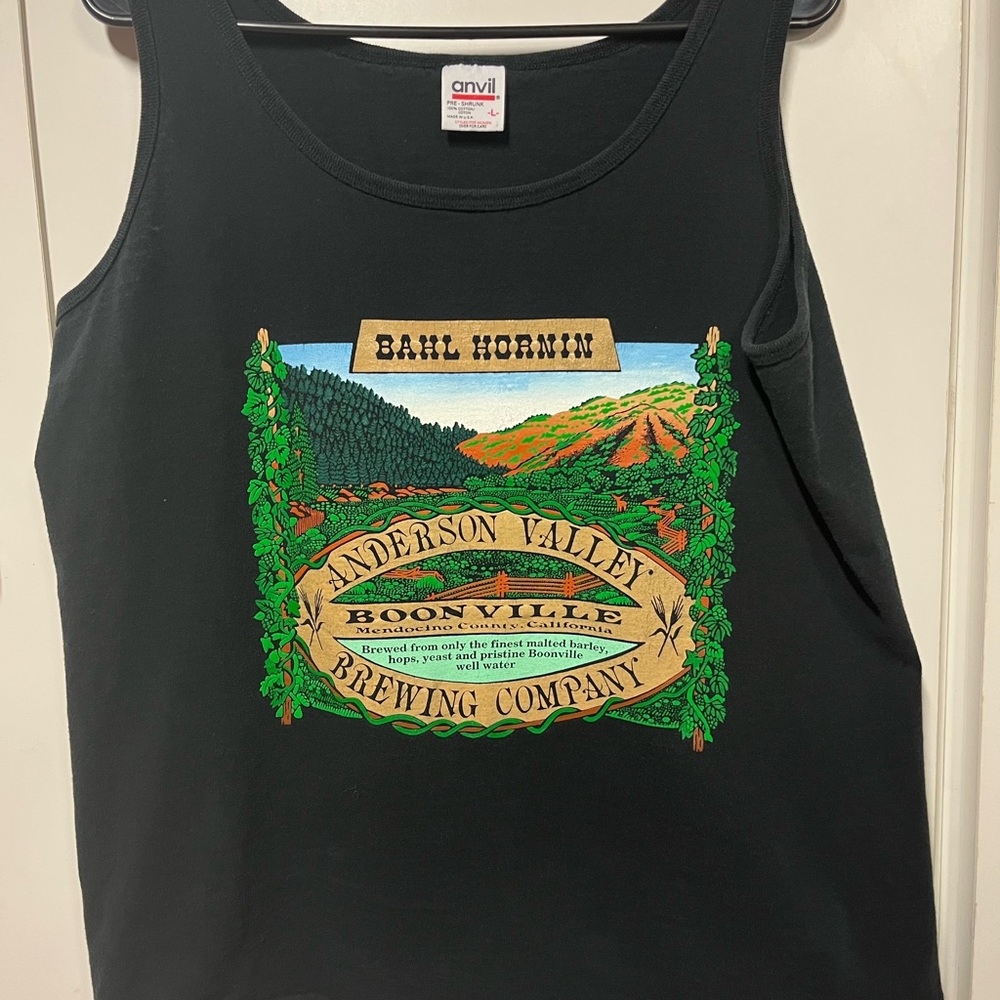 Anderson Valley brewing Company, large black tank top.